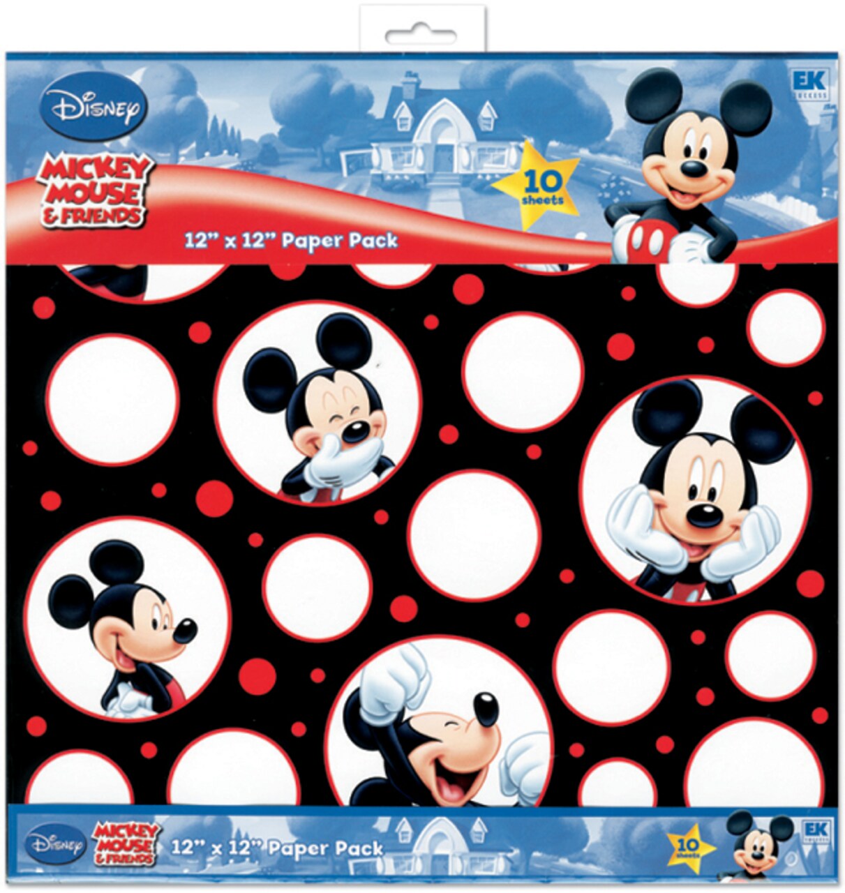 EK Disney Paper Pack 12"X12" 10/Pkg-Mickey Black, White & Red; 5 Designs/2ea